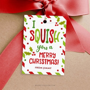 Etiqueta de regalo Squish You a Merry Christmas, etiquetas de juguetes blandos para regalos de clase para estudiantes o compañeros de clase - DESCARGA INSTANTÁNEA - PDF editable imprimible