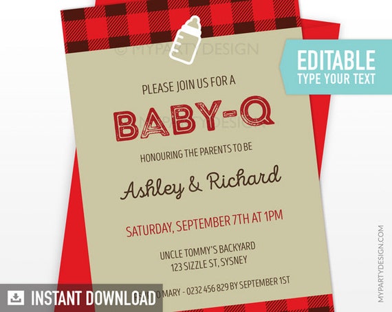 Baby Q Invitation, Bbq Couples Baby Shower, Barbecue party invite, Baby-Q - INSTANT DOWNLOAD - Printable PDF with Editable Text (BB05) Il_570xn
