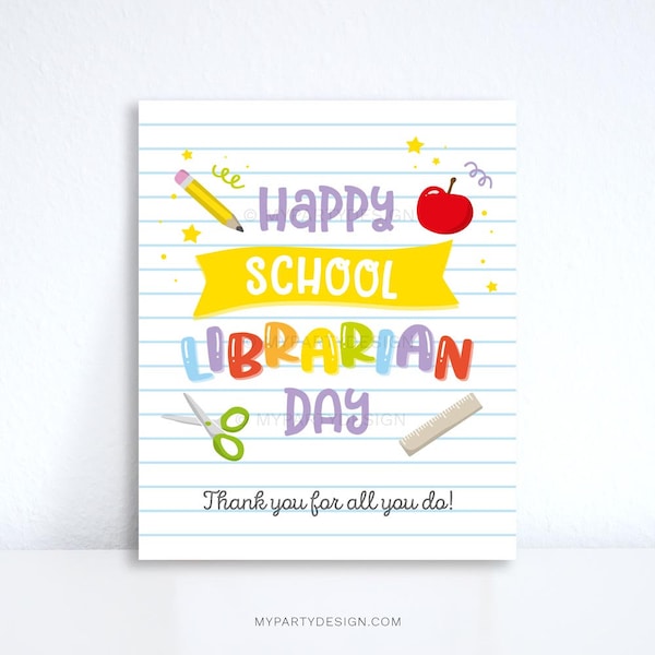 Cartello per il giorno del bibliotecario scolastico felice, stampa di ringraziamento per la settimana di apprezzamento dei bibliotecari scolastici - DOWNLOAD immediato - File PDF stampabile