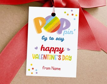 Poppin' by Valentine's Day Tag, Kids Valentine Cards for Classroom, Pop Fidget Toy Gift Label - INSTANT DOWNLOAD - Printable Editable PDF