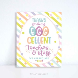 Placa de agradecimento de Páscoa para professores e funcionários da Eggcellent, obrigado por serem professores da Eggcellent Imprimir - DOWNLOAD INSTANTÂNEO - Arquivo PDF para impressão