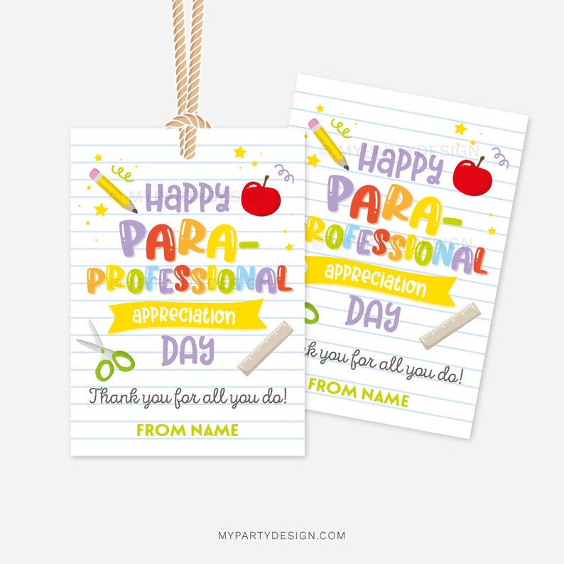 Happy Paraprofessional Appreciation Day Tag, Thank You Label for School ...