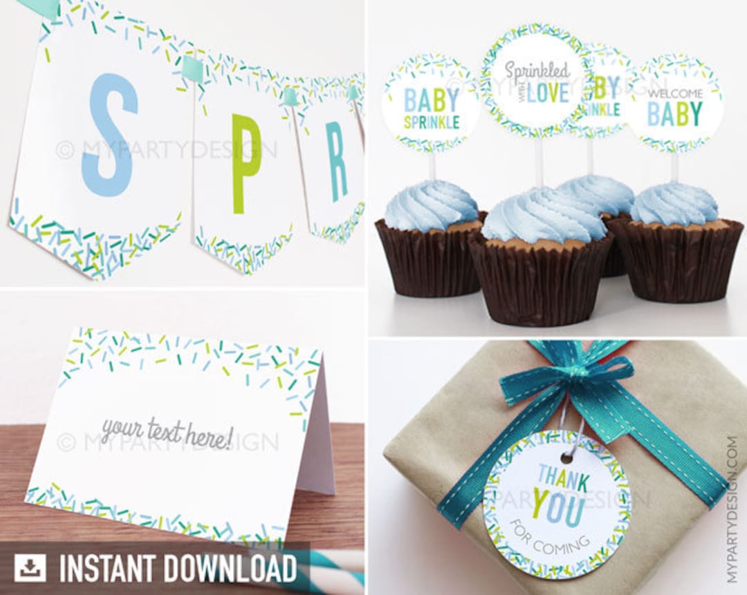 Baby Boy Sprinkle Decorations, Baby Shower Party Pack, Sprinkles Party ...