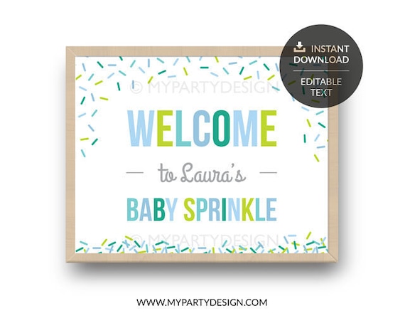Baby Sprinkle Welcome Sign - Boy Baby Shower - Sprinkles - INSTANT DOWNLOAD - Printable PDF with Editable Text (BB03) Il_570xn