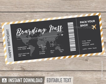Travel Voucher, Boarding Pass Template, Fake Plane Ticket Gift, Printable Boarding Pass, Surprise Flight - INSTANT DOWNLOAD - Editable PDF