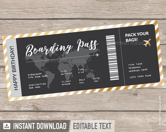 Travel Voucher - Boarding Pass Template - Plane Ticket Gift - Printable Boarding Pass - Surprise Flight - INSTANT DOWNLOAD - Editable PDF Il_570xn