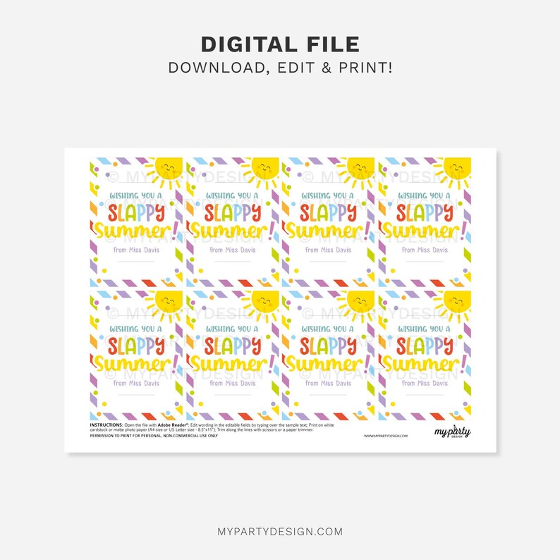 Slappy Summer Tag, Slap Bracelet Last Day of School Gift Label for ...