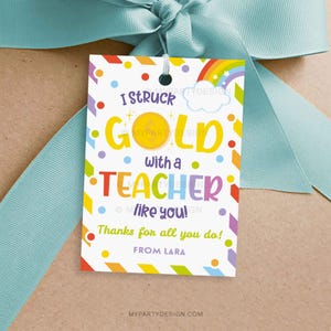 Ich habe Gold mit einem Geschenkanhänger eines Lehrers wie Sie geschlagen, Lotterieetikett für die Wertschätzung des Schulpersonals - INSTANT DOWNLOAD - Printable editable PDF
