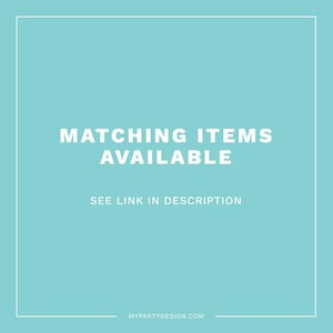 May include: A square image with a light teal background and white border. The text "MATCHING ITEMS AVAILABLE" is centered in large, bold, white letters. Below, smaller white text reads "SEE LINK IN DESCRIPTION". The website address is at the bottom.
