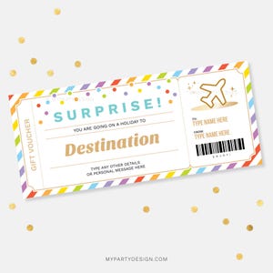 Überraschungsurlaub Geschenkgutschein Vorlage, Flugzeug Reise Geschenkkarte, Flugticket Geburtstagsgutschein - SOFORTIGER DOWNLOAD - Druckbare bearbeitbare PDF
