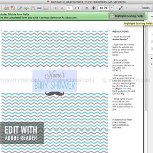 Little Man Baby Shower Chocolate Wrappers, Mustache Party Decoration INSTANT DOWNLOAD Printable PDF with Editable Text image 3