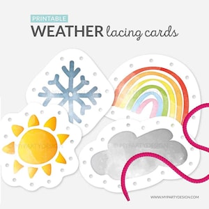 Cartes imprimables de laçage météo, cartes à enfiler, apprendre la météo, école à domicile Montessori pour tout-petits - TÉLÉCHARGEMENT IMMÉDIAT - PDF imprimable
