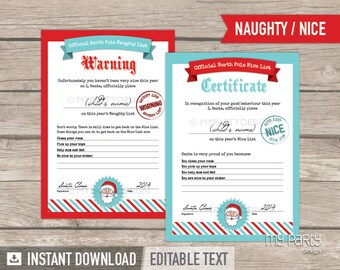 Nice List Certificate and Naughty List Warning, Santa Cam, Elf Letter, Kids Christmas - INSTANT DOWNLOAD - Printable Editable PDF