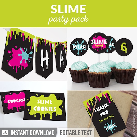 Slime Birthday Printables, Slime Party Decorations Kit, Party Pack INSTANT  DOWNLOAD Printable Editable PDF 