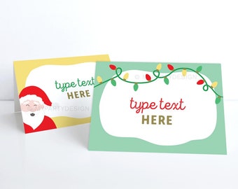 Christmas Food Labels, Holiday Place Cards, Santa Tent Cards - INSTANT DOWNLOAD - Printable PDF with Editable Text