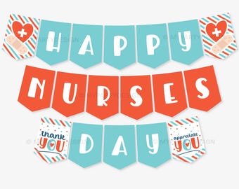 Happy Nurses Day Banner, Thank You Bunting for Registered Nurse and Medical Staff Appreciation - INSTANT DOWNLOAD - Printable Editable PDF