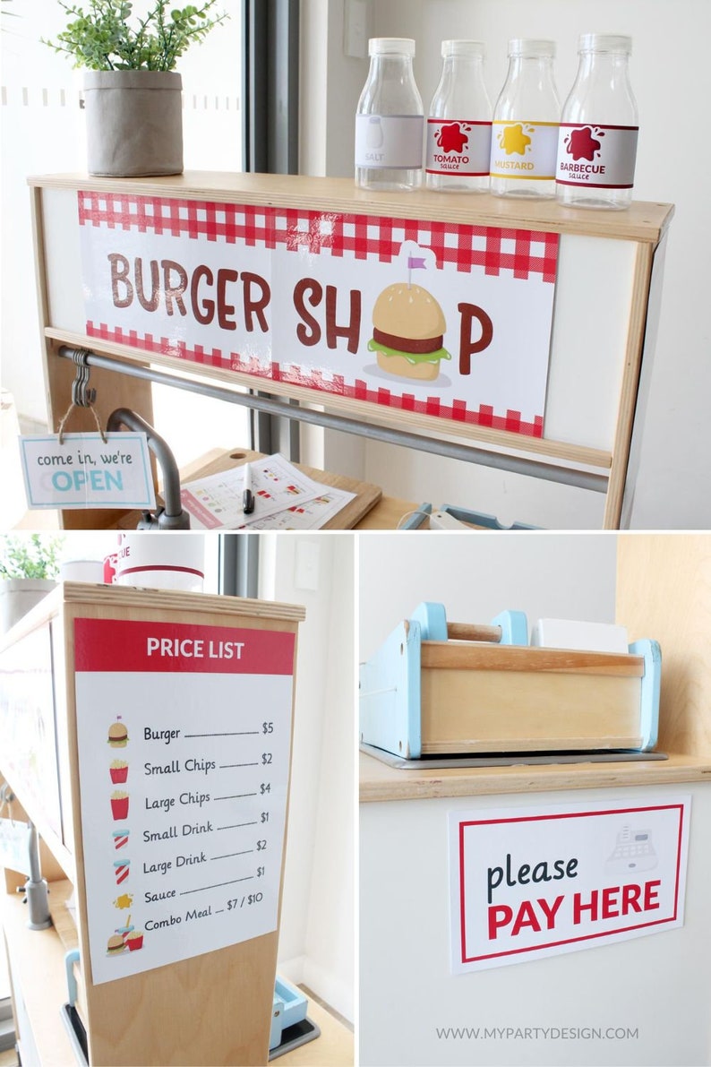 Jeu de rôle dramatique à imprimer Burger Shop, jeu de simulation pour enfants, jeu de rôle de restaurant de hamburgers pour enfants TÉLÉCHARGEMENT IMMÉDIAT PDF imprimable image 4