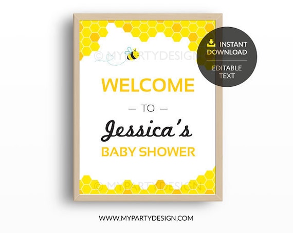 Bee Baby Shower Welcome Sign, Bumble Bee Party Decorations, Editable Template, Neutral BabyShower, INSTANT DOWNLOAD - Printable Editable PDF Il_570xn
