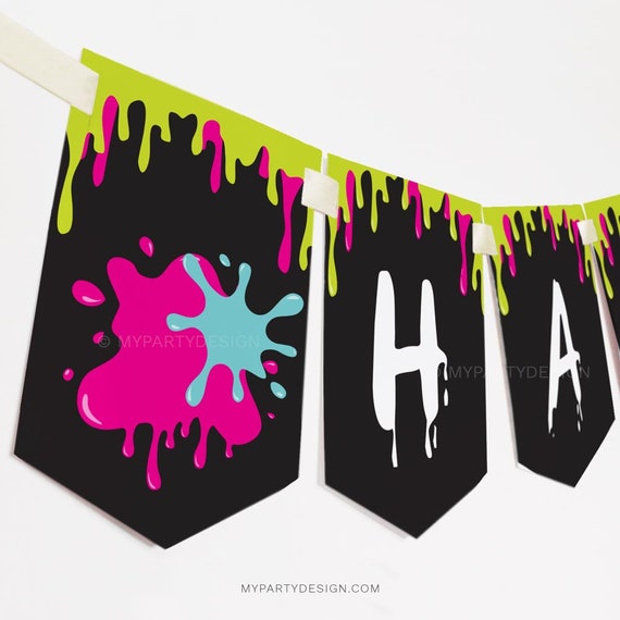 Slime Birthday Banner, Slime Party Decorations, Slime Happy Birthday  Bunting INSTANT DOWNLOAD Printable PDF With Editable Text 