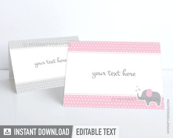 Elephant Food Labels - Place Cards - Elephant Girl Baby Shower - INSTANT DOWNLOAD - Printable PDF with Editable Text Il_570xn