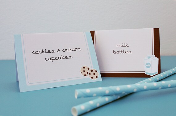 Cookies and Milk Food Labels, Milk and Cookies Place cards, Birthday Party Decor - INSTANT DOWNLOAD - Printable PDF with Editable Text Il_570xn