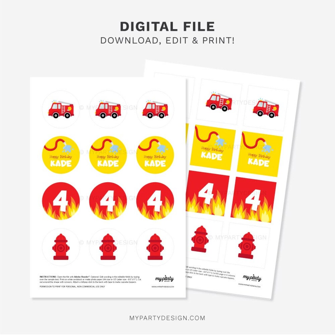 Firetruck Cupcake Toppers Fire Truck Party Printables | Etsy