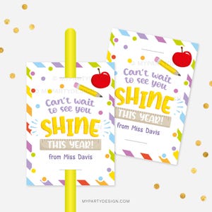 Back to School Glow Stick Tag, See You Shine Class Geschenklabel, Erster Tag der Schulschüler Geschenk - INSTANT DOWNLOAD - Printable Editable PDF