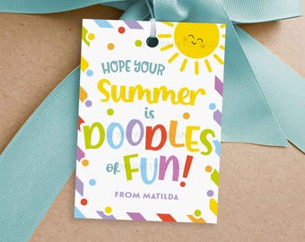 Summer Doodles of Fun Gift Tag, End of School Year Gift Label for Class Gifts, Drawing Gift Tag - INSTANT DOWNLOAD - Printable Editable PDF