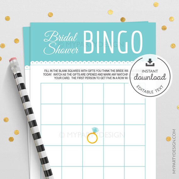 Bridal Bingo Game, Printable Bingo Cards, Turquoise Wedding Shower Games, Bachelorette Party - INSTANT DOWNLOAD - Printable Editable PDF Il_570xn