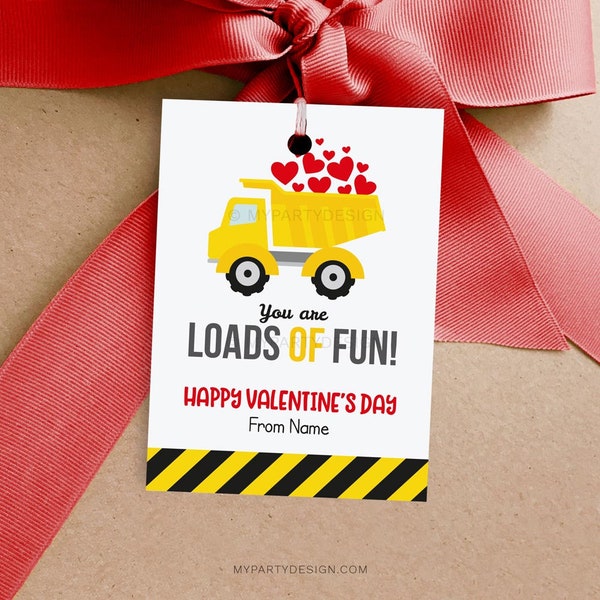 Dump Truck Valentine's Day Tag, Kids Valentine Cards for Classroom Boys, Construction Gift Label - INSTANT DOWNLOAD - Printable Editable PDF