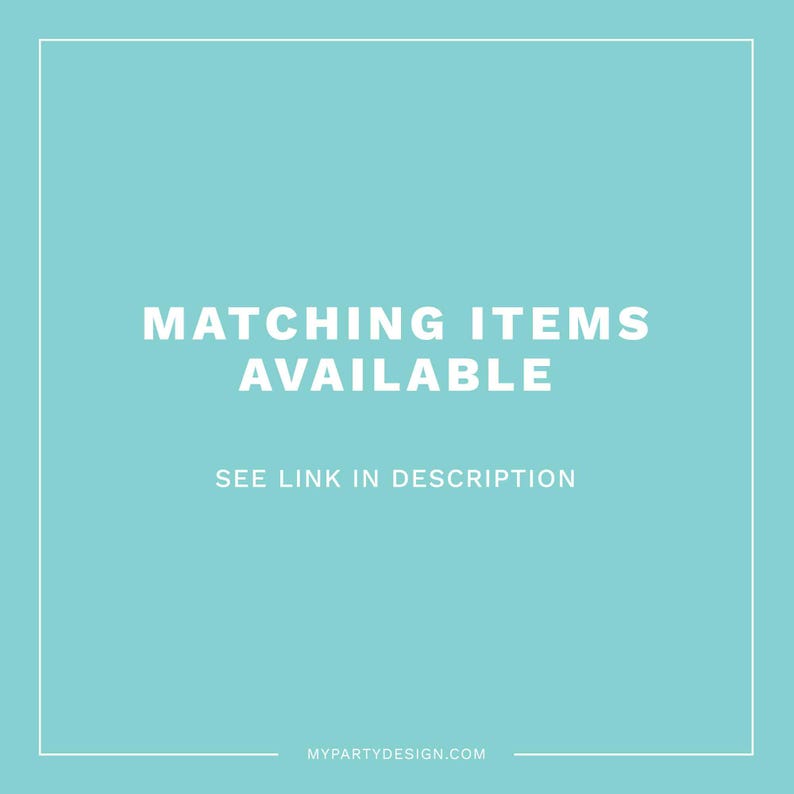 Puede incluir: Imagen cuadrada con fondo azul turquesa claro y borde blanco. El texto "MATCHING ITEMS AVAILABLE" est&aacute; centrado en blanco, en fuente grande sin serifa. Debajo, el texto m&aacute;s peque&ntilde;o dice "SEE LINK IN DESCRIPTION". La direcci&oacute;n web est&aacute; abajo.