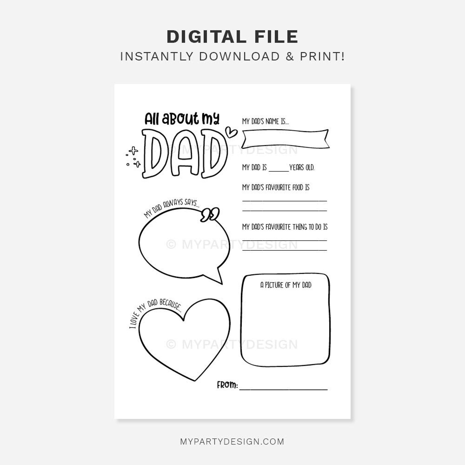 All About My Dad Father's Day Gift, Fill in the Blank Questionnaire ...