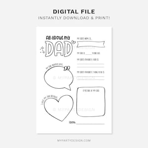 All About My Dad Father's Day Gift, Fill in the Blank Questionnaire ...