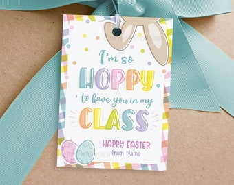 Hoppy estás en mi etiqueta de clase para favores de clase de Pascua, regalo para etiqueta de estudiante del maestro - DESCARGA INSTANTE - PDF editable imprimible