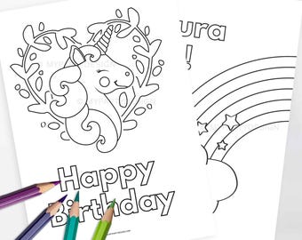 Unicorn Coloring Page, Rainbow Party Activity for Girls, Kids Birthday Coloring Sheet - INSTANT DOWNLOAD - Printable Editable PDF