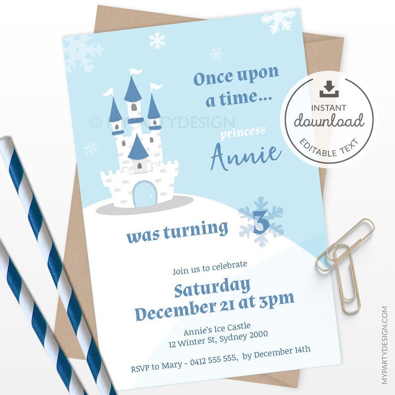 Ice Princess Invitation, Blue Snow Princess Birthday Invite, Winter Onederland Girl Party, Light INSTANT DOWNLOAD Printable Editable PDF image 1