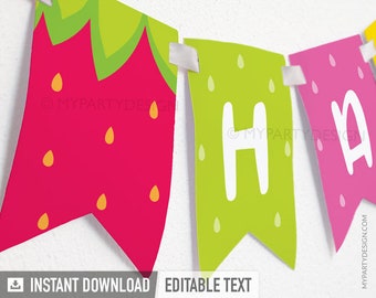 Twotti Frutti Birthday Banner, Tutti Frutti Party Decorations, Tropical Summer Bunting - INSTANT DOWNLOAD - Printable Editable PDF