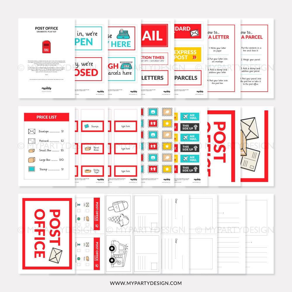 Post Office Dramatic Play Printables, Mailman Pretend Play, Posting ...