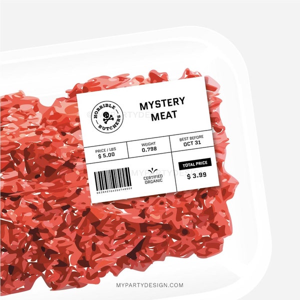 Fake Meat Labels for Halloween Food, Red Velvet Crispy Treats Food Prank, April's Fool Stickers- INSTANT DOWNLOAD - Printable Editable PDF