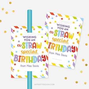 Stroh alles Gute zum Geburtstag Geschenkanhänger, Ex-Stroh spezielle Geburtstagsklasse Geschenkaufkleber für Studentengeschenke - SOFORTIGER DOWNLOAD - Druckbare bearbeitbare PDF