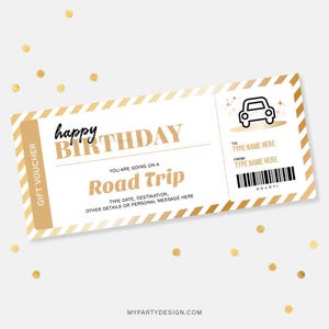 Road Trip Gift Voucher Template, Birthday Holiday Gift Card, Surprise Vacation Gift Certificate - INSTANT DOWNLOAD - Printable Editable PDF