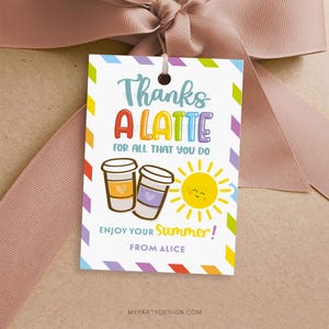 Etichetta regalo "Grazie per il caffè estivo", etichetta regalo per caffè, ringraziamento di fine scuola per insegnanti o personale - DOWNLOAD IMMEDIATO - PDF stampabile e modificabile
