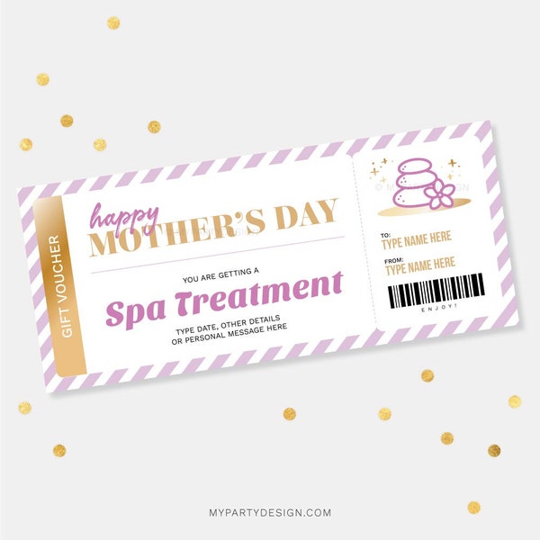 Mother's Day Spa Gift Voucher Template, Gift Card for Mom, Surprise Spa Treatment Certificate - INSTANT DOWNLOAD - Printable Editable PDF