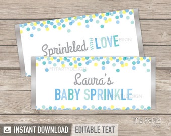 Baby Sprinkle Schokoladenverpackungen, Junge Babyparty - SOFORTIGER DOWNLOAD - druckbare PDF mit bearbeitbarem Text (BB02)