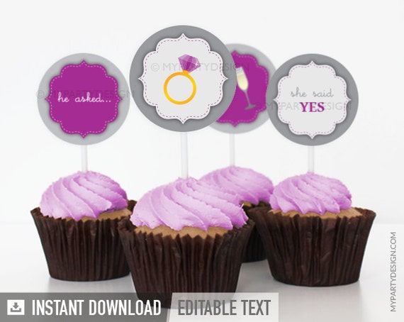 Bridal Shower Cupcake Toppers - Engagement Party Cupcakes - Party Decorations - INSTANT DOWNLOAD - Printable PDF with Editable Text Il_570xn