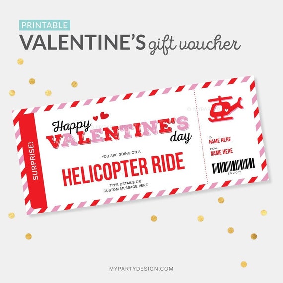 Valentine's Day Helicopter Ride Gift Voucher, Surprise Flying Ticket, Helipad Gift Ticket Template - INSTANT DOWNLOAD - Editable PDF Il_570xn