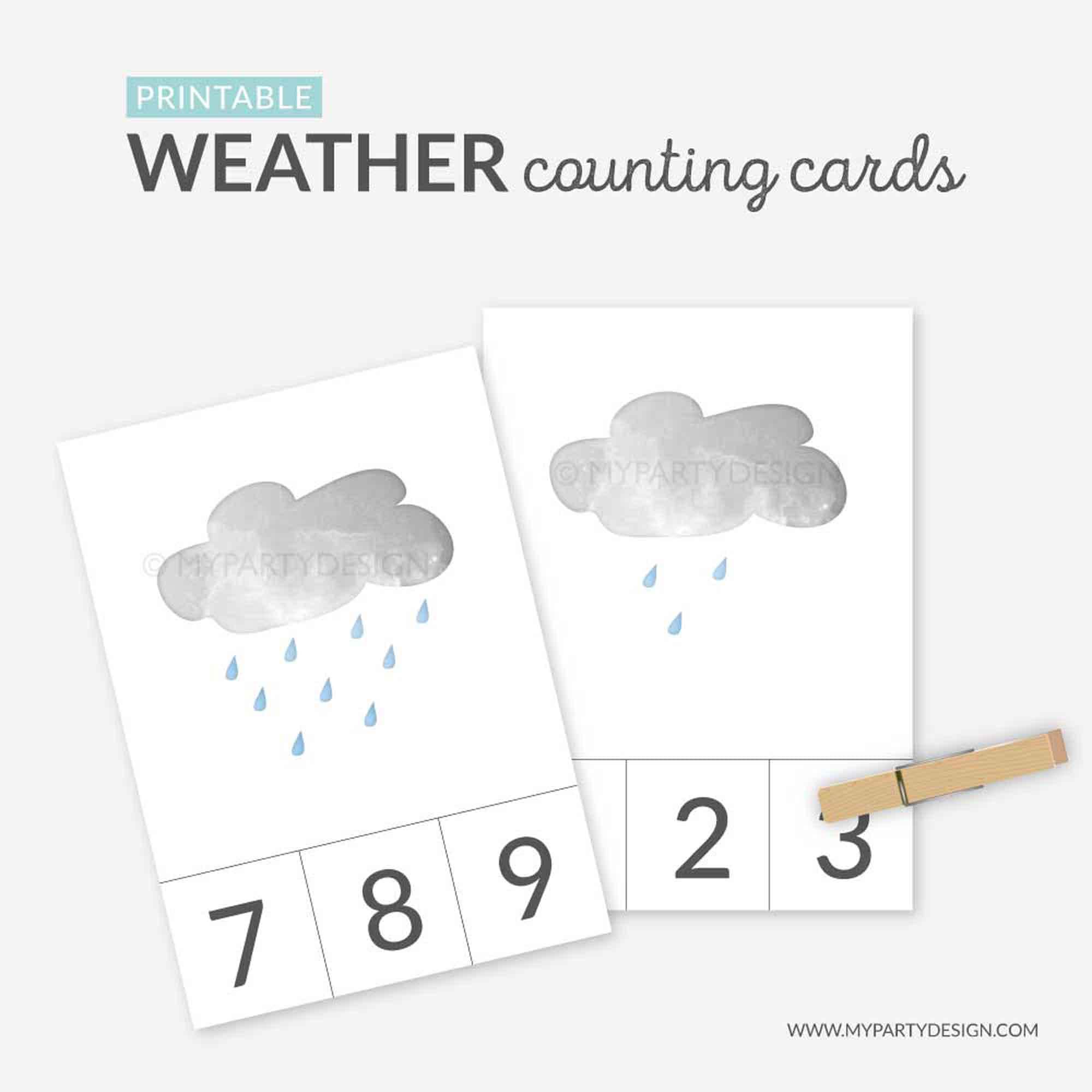 Weather Counting Cards, Rain Drop Clip Cards, Learn the Numbers ...