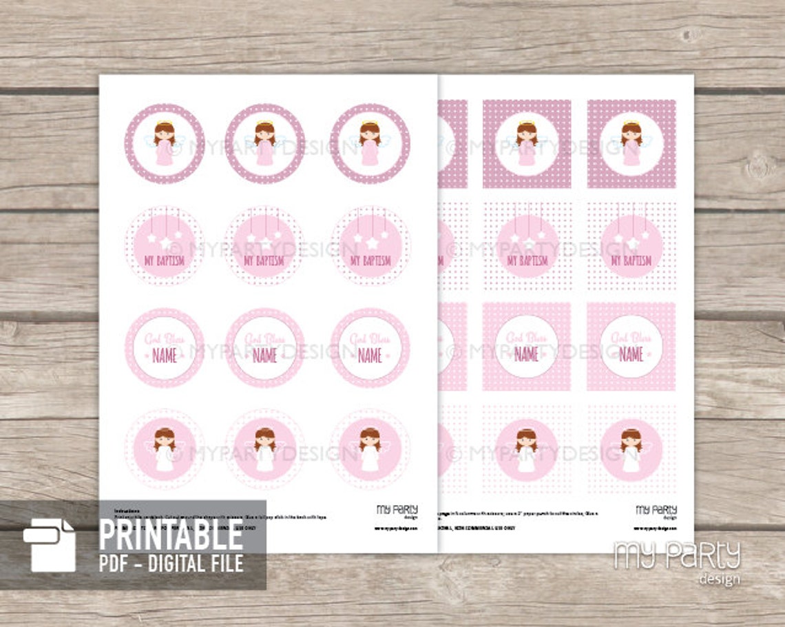 Baptism Cupcake Toppers Pink Angel Party Printables Girl - Etsy