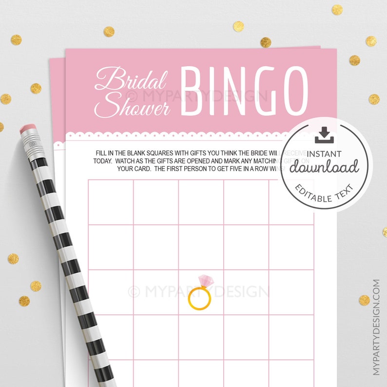 Pink Bridal Shower Bingo Game, Printable Bingo Cards, Wedding Games, Bachelorette Party Activity INSTANT DOWNLOAD Printable Editable PDF image 1