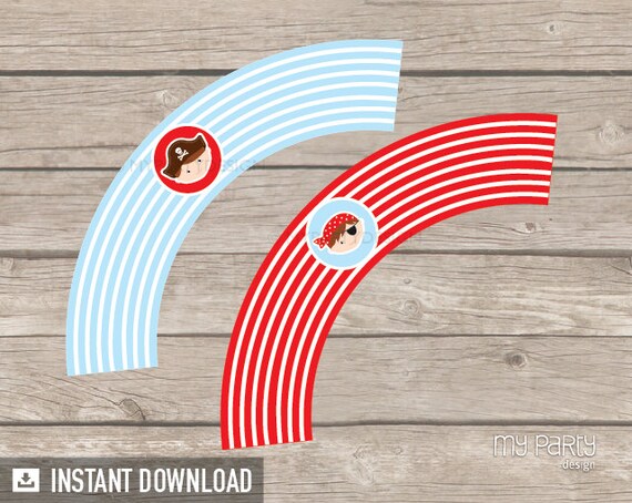 Pirate Party - Cupcake wrappers - Little Pirate - Nautical Party - INSTANT DOWNLOAD - Printable PDF Il_570xn